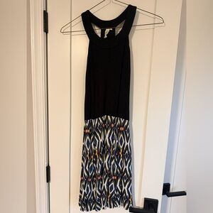 Black and Patterned Sleeveless Color Block Dress
